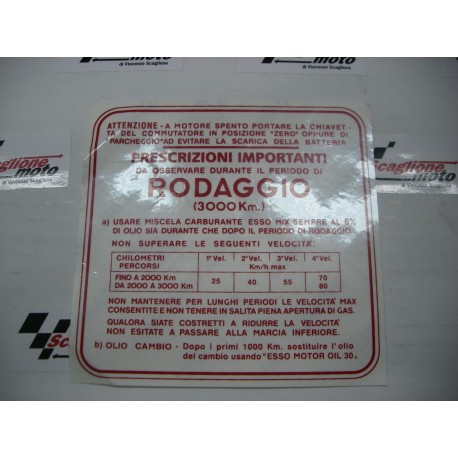 TARGHETTA "NORME DI RODAGGIO" 4 MARCE ORIGINALE