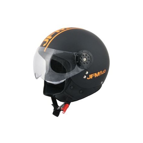 CASCO JET CON VISIERA NERO OPACO CON PARTICOLARE FLUO ARANCIO TAGLIA L