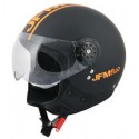 CASCO JET CON VISIERA NERO OPACO CON PARTICOLARE FLUO ARANCIO TAGLIA L