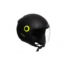 CASCO DEMIJET VISIERA LUNGA NERO OPACO COVER VITI E LOGO GIALLO TAGLIA XS