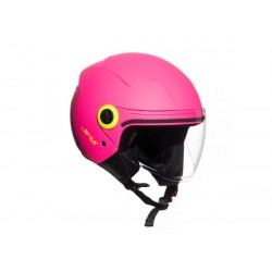 CASCO DEMIJET VISIERA LUNGA ROSA OPACO COVER VITI E LOGO GIALLO TAGLIA S