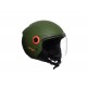 CASCO DEMIJET VISIERA LUNGA VERDE MILITARE OPACO COVER VITI E LOGO ARANCIONE TAGLIA XS